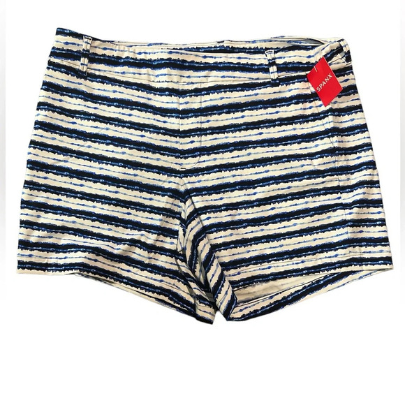 SPANX Sunshine Short 6” blue painted Stripe Golf Boat Beach Swim Trunks Large - Picture 9 of 11
